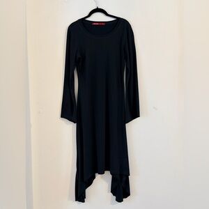 Barbara Lesser Chic Black Handkerchief Style Long Sleeve Dress Size S